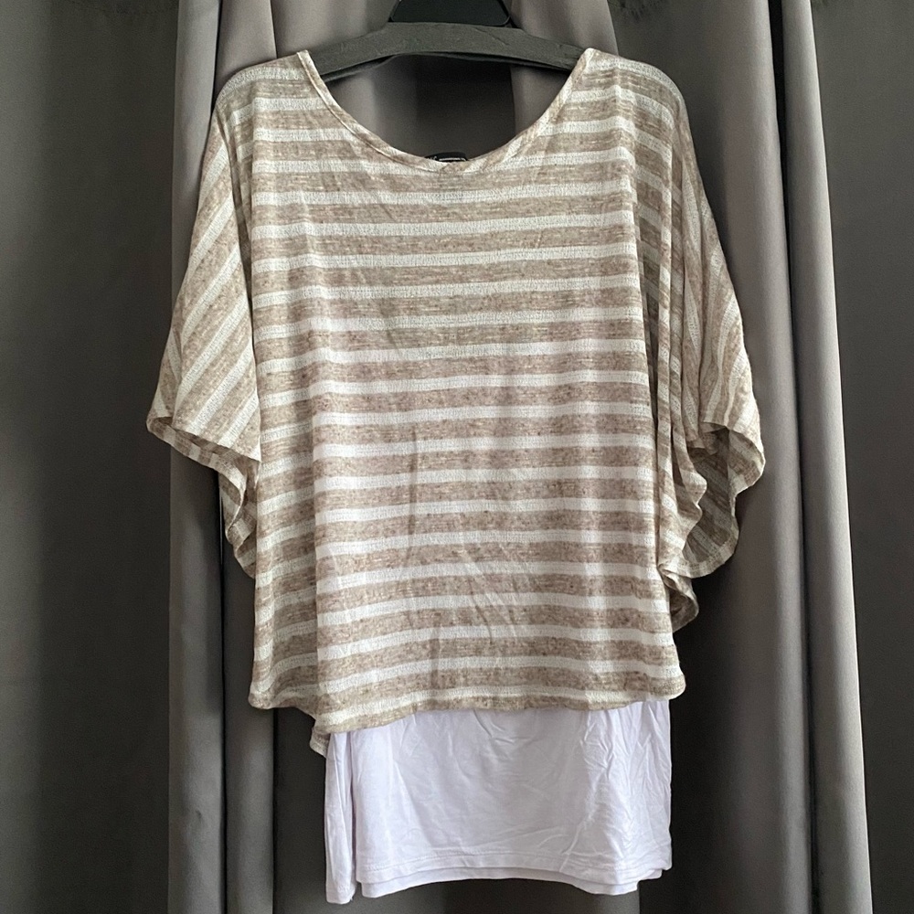 I-N-C International Concepts Taupe striped flowing top with long cami, Size XL